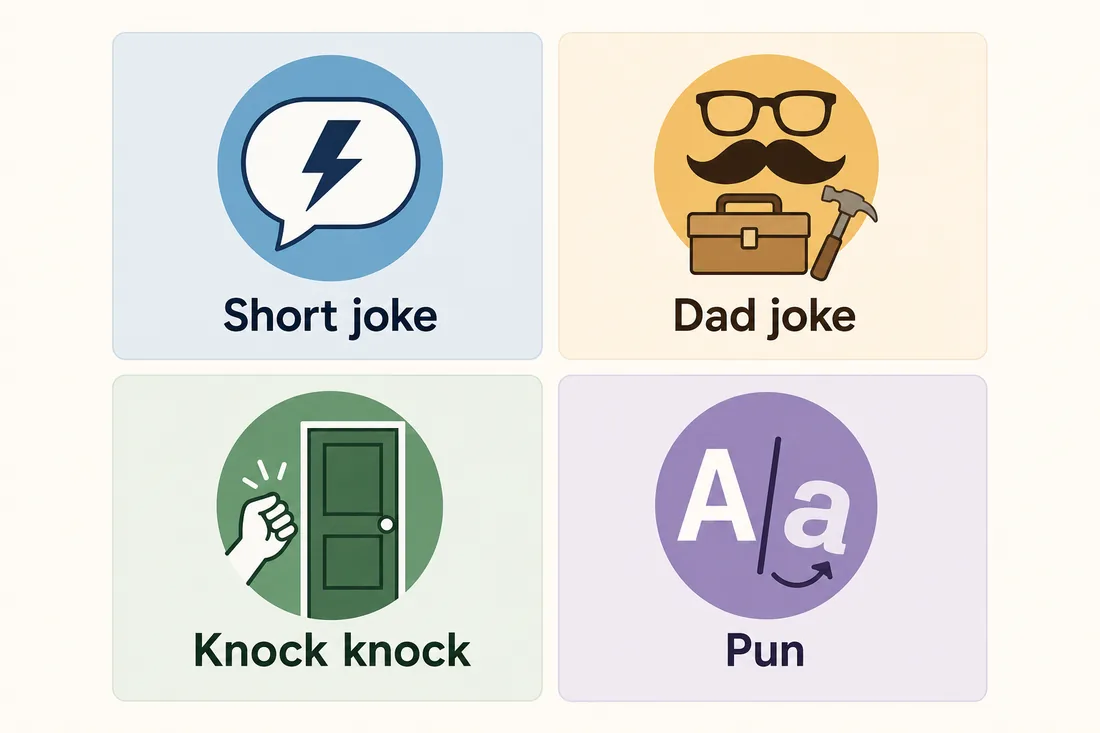 Editorial comparison of short jokes, dad jokes, knock-knock jokes, and puns