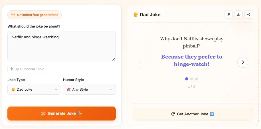 AI joke generator interface setup - input form with topic and joke type selection
