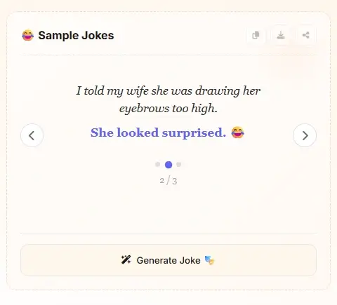 AI Joke Generator sample jokes - preview example jokes before generating