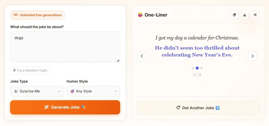 AI Joke Generator single joke result - generated pun with setup and punchline
