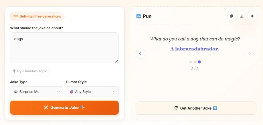 AI Joke Generator multiple formats - supporting various joke styles